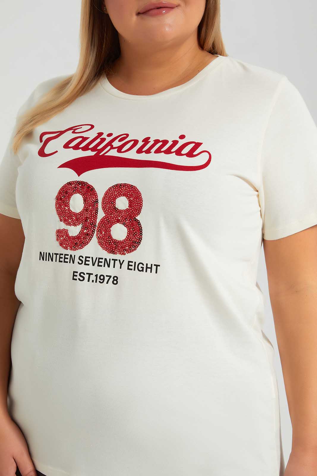 Redtag-Ivory-Placment-Sequins-Jersey-Top-Category:T-Shirts,-Colour:Ivory,-Deals:New-In,-Filter:Plus-Size,-LDP-T-Shirts,-New-In-LDP-APL,-Non-Sale,-Section:Women,-W22O-Women's-