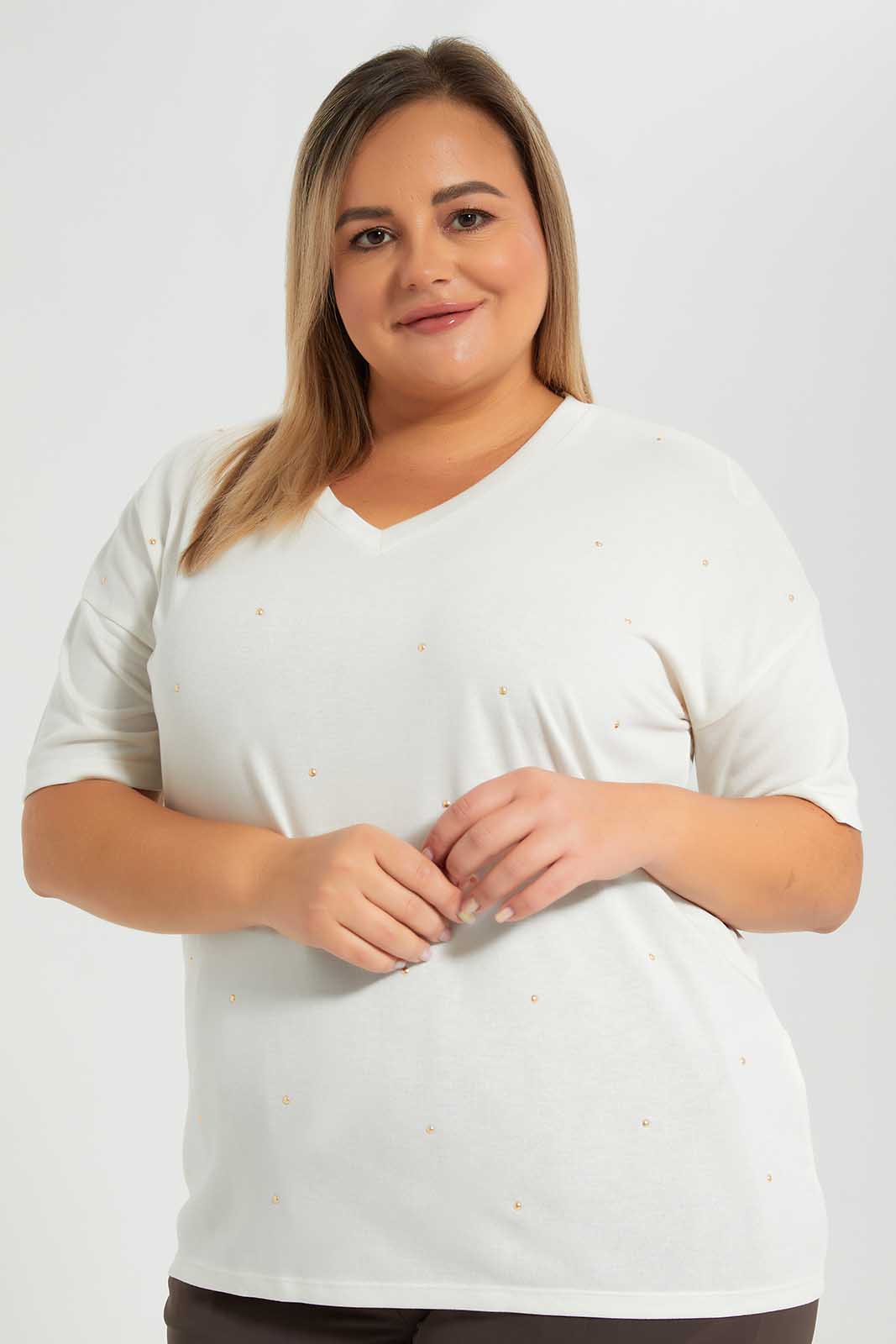Redtag-Cream-Allover-Studs-Tee-Category:Tops,-Colour:Cream,-Deals:New-In,-Filter:Plus-Size,-LDP-Tops,-New-In-LDP-APL,-Non-Sale,-Section:Women,-W22O-Women's-