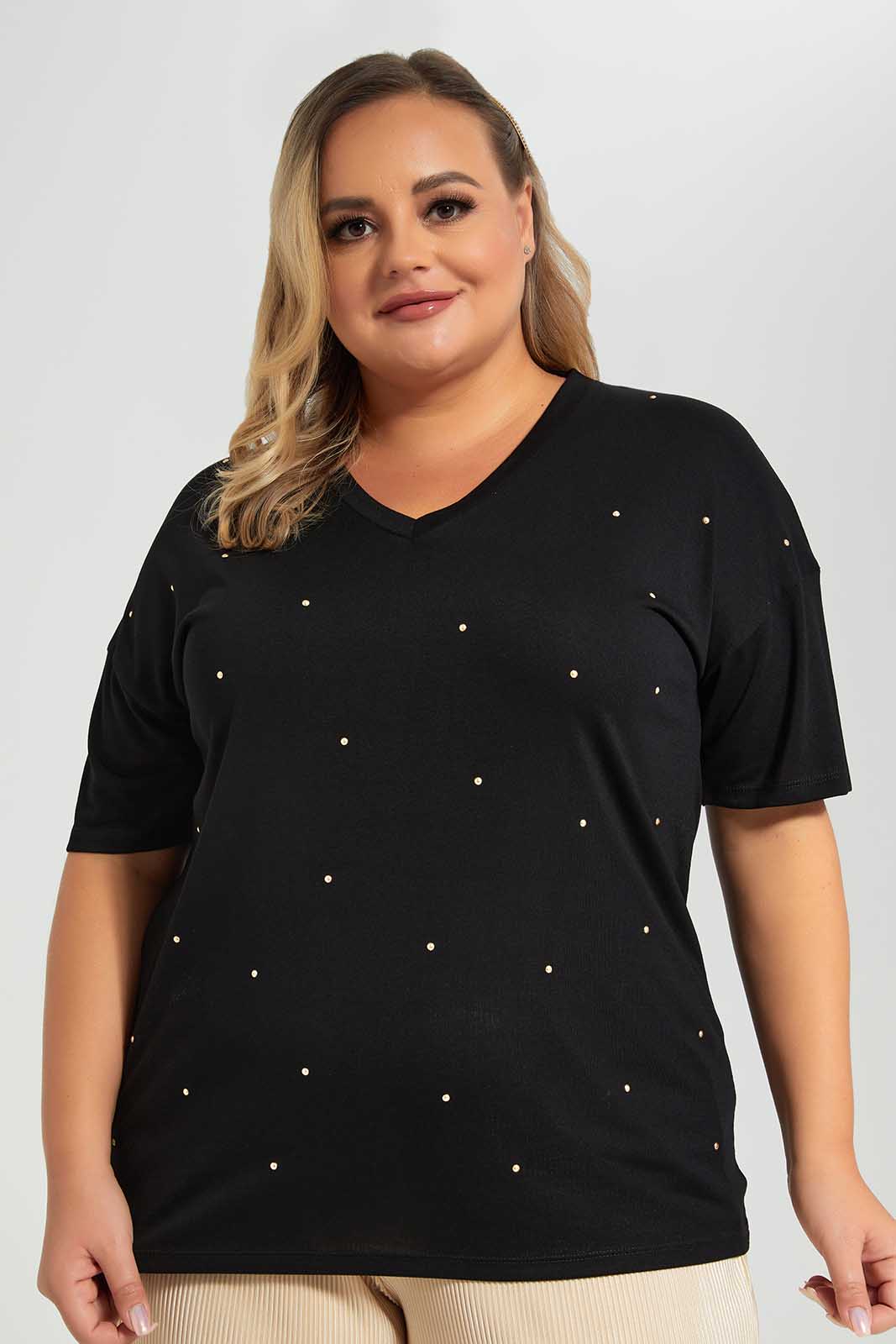 Redtag-Black-Allover-Studs-Tee-Category:Tops,-Colour:Black,-Deals:New-In,-Filter:Plus-Size,-LDP-Tops,-New-In-LDP-APL,-Non-Sale,-Section:Women,-W22O-Women's-