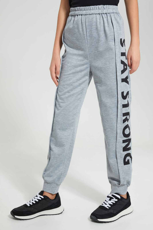 Redtag-Grey-Melange-Track-Pants-With-Print-Category:Joggers,-Colour:Grey,-Deals:New-In,-Filter:Senior-Girls-(9-to-14-Yrs),-GSR-Joggers,-New-In-GSR-APL,-Non-Sale,-Section:Girls-(0-to-14Yrs),-W22O-Senior-Girls-9 to 14 Years