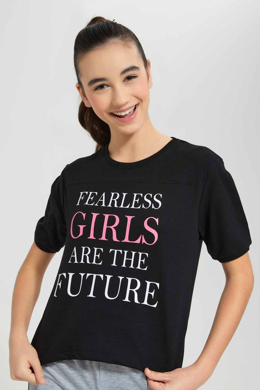 Redtag-Black-Shortsleeve-Top-Category:T-Shirts,-Colour:Black,-Deals:New-In,-Filter:Senior-Girls-(9-to-14-Yrs),-GSR-T-Shirts,-New-In-GSR-APL,-Non-Sale,-Section:Girls-(0-to-14Yrs),-TBL,-W22O-Senior-Girls-9 to 14 Years