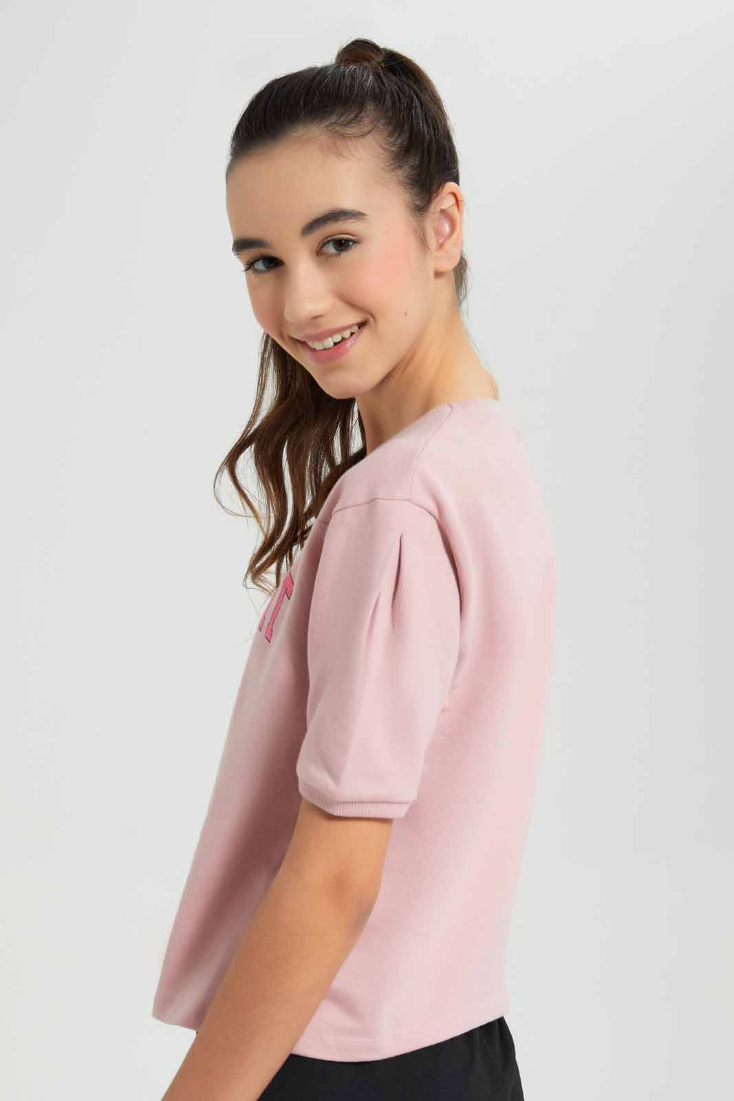 Redtag-Pink-Shortsleeve-Top-Category:T-Shirts,-Colour:Apricot,-Deals:New-In,-Filter:Senior-Girls-(9-to-14-Yrs),-GSR-T-Shirts,-New-In-GSR-APL,-Non-Sale,-Section:Girls-(0-to-14Yrs),-TBL,-W22O-Senior-Girls-9 to 14 Years