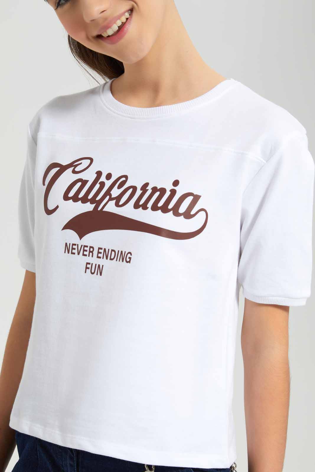 Redtag-White-Shortsleeve-Top-Category:T-Shirts,-Colour:White,-Deals:New-In,-Filter:Senior-Girls-(9-to-14-Yrs),-GSR-T-Shirts,-New-In-GSR-APL,-Non-Sale,-Section:Girls-(0-to-14Yrs),-TBL,-W22O-Senior-Girls-9 to 14 Years