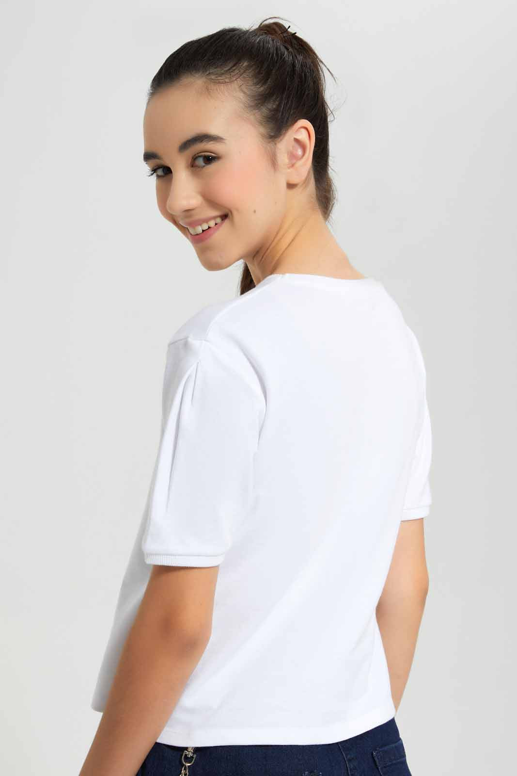 Redtag-White-Shortsleeve-Top-Category:T-Shirts,-Colour:White,-Deals:New-In,-Filter:Senior-Girls-(9-to-14-Yrs),-GSR-T-Shirts,-New-In-GSR-APL,-Non-Sale,-Section:Girls-(0-to-14Yrs),-TBL,-W22O-Senior-Girls-9 to 14 Years