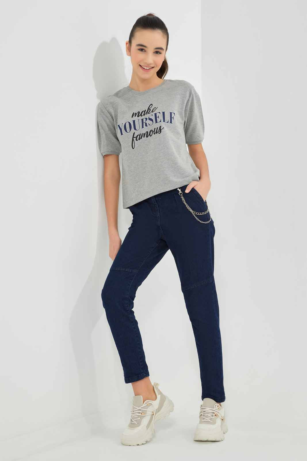 Redtag-Grey-Melange-Shortsleeve-Top-Category:T-Shirts,-Colour:Grey,-Deals:New-In,-Filter:Senior-Girls-(9-to-14-Yrs),-GSR-T-Shirts,-New-In-GSR-APL,-Non-Sale,-Section:Girls-(0-to-14Yrs),-TBL,-W22O-Senior-Girls-9 to 14 Years