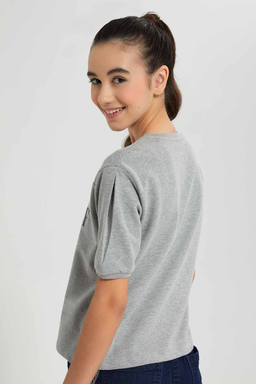 Redtag-Grey-Melange-Shortsleeve-Top-Category:T-Shirts,-Colour:Grey,-Deals:New-In,-Filter:Senior-Girls-(9-to-14-Yrs),-GSR-T-Shirts,-New-In-GSR-APL,-Non-Sale,-Section:Girls-(0-to-14Yrs),-TBL,-W22O-Senior-Girls-9 to 14 Years