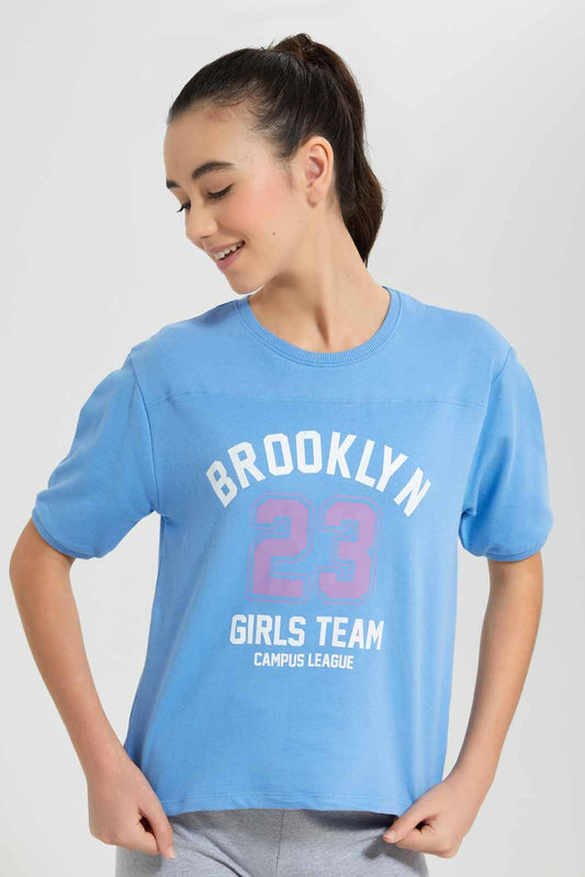 Redtag-Blue-Shortsleeve-Top-Category:T-Shirts,-Colour:Blue,-Deals:New-In,-Filter:Senior-Girls-(9-to-14-Yrs),-GSR-T-Shirts,-New-In-GSR-APL,-Non-Sale,-Section:Girls-(0-to-14Yrs),-TBL,-W22O-Senior-Girls-9 to 14 Years