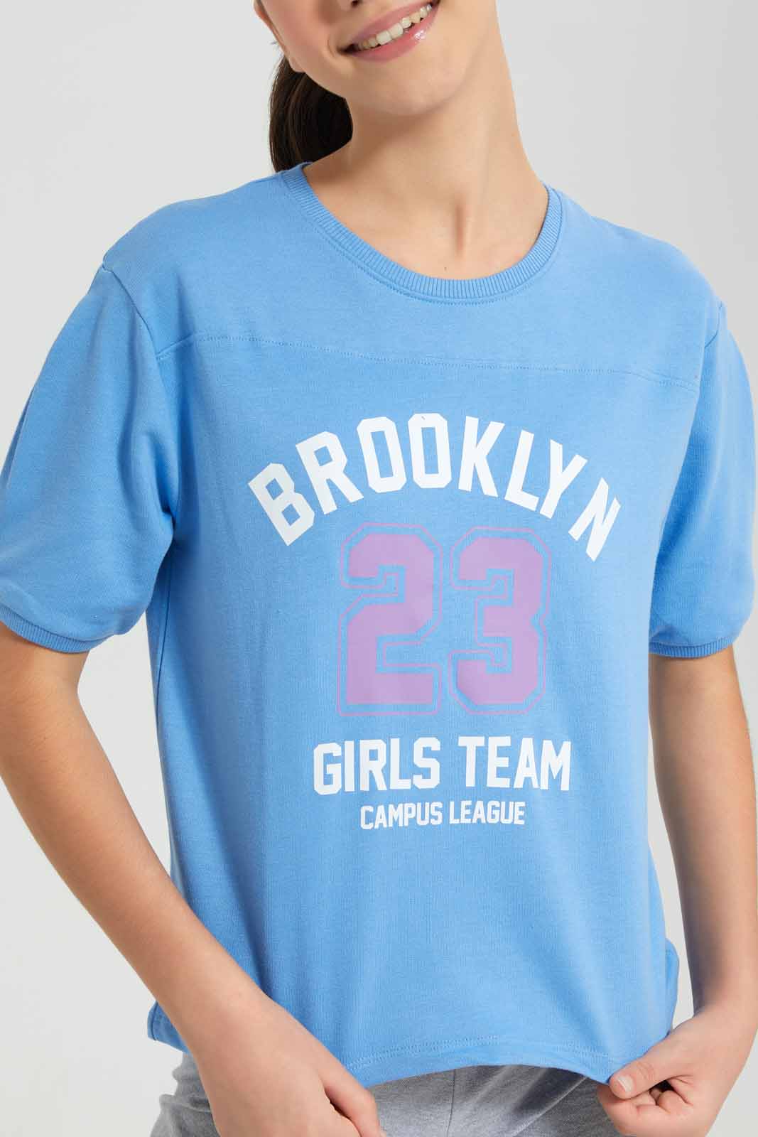 Redtag-Blue-Shortsleeve-Top-Category:T-Shirts,-Colour:Blue,-Deals:New-In,-Filter:Senior-Girls-(9-to-14-Yrs),-GSR-T-Shirts,-New-In-GSR-APL,-Non-Sale,-Section:Girls-(0-to-14Yrs),-TBL,-W22O-Senior-Girls-9 to 14 Years
