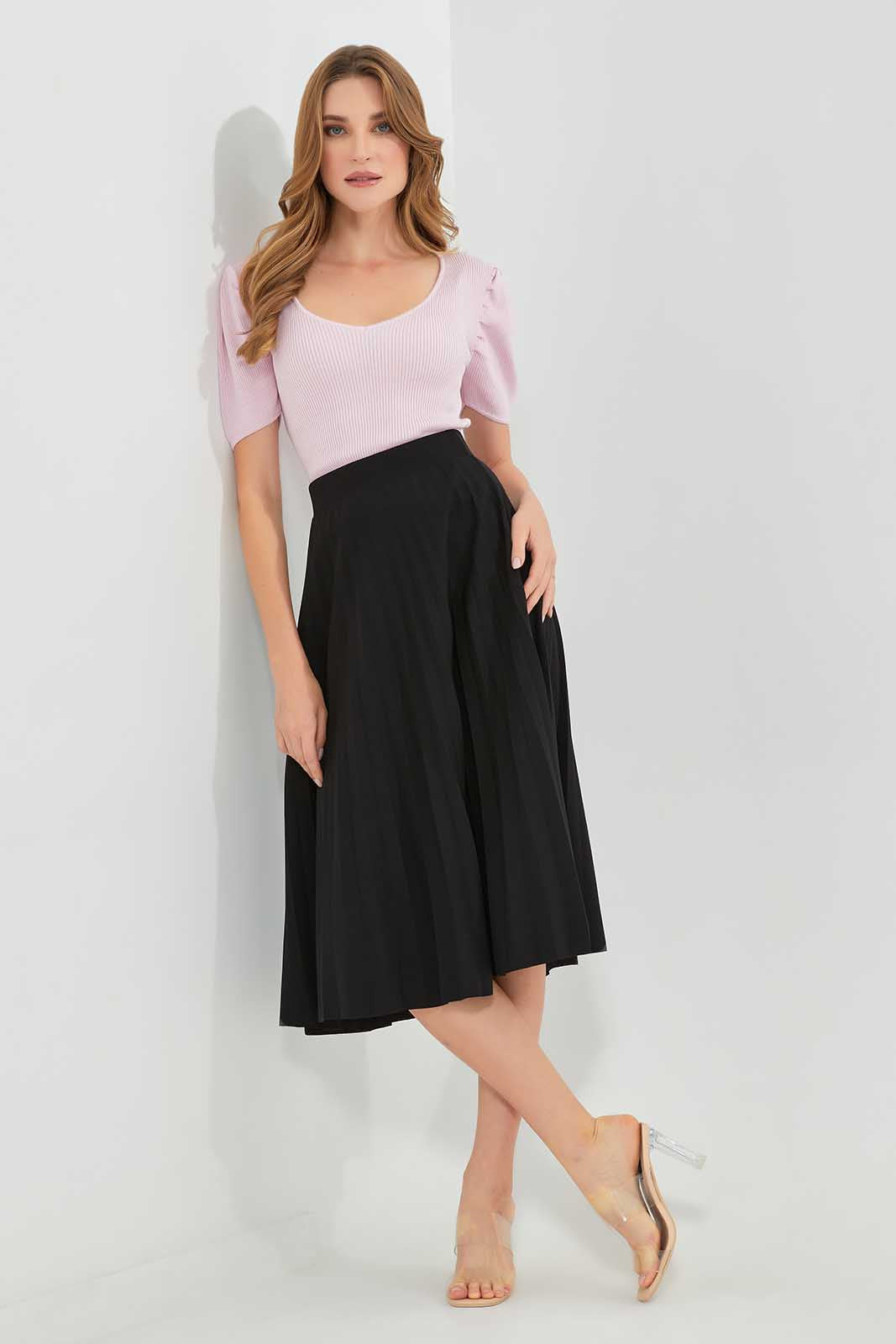 Redtag-Black-Pleated-Skirt-Category:Skirts,-Colour:Black,-Deals:New-In,-Filter:Women's-Clothing,-LEC,-LEC-Skirts,-New-In-LEC-APL,-Non-Sale,-Section:Women,-W22A-Women's-