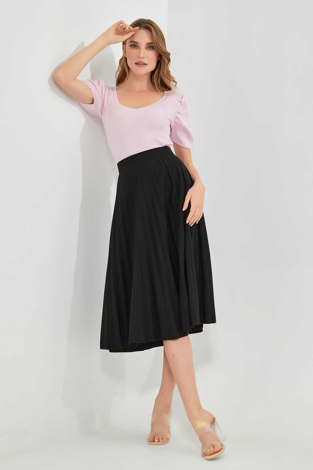 Redtag-Black-Pleated-Skirt-Category:Skirts,-Colour:Black,-Deals:New-In,-Filter:Women's-Clothing,-LEC,-LEC-Skirts,-New-In-LEC-APL,-Non-Sale,-Section:Women,-W22A-Women's-