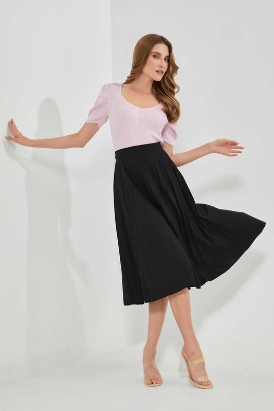 Redtag-Black-Pleated-Skirt-Category:Skirts,-Colour:Black,-Deals:New-In,-Filter:Women's-Clothing,-LEC,-LEC-Skirts,-New-In-LEC-APL,-Non-Sale,-Section:Women,-W22A-Women's-