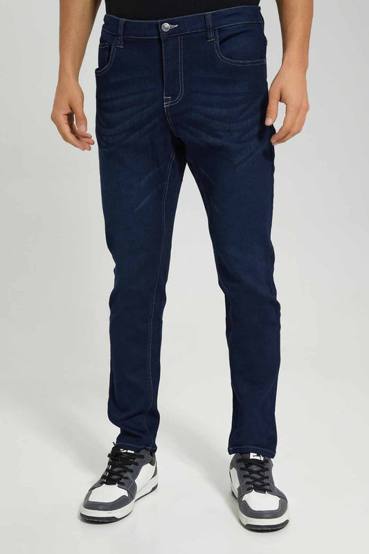 Redtag-Rinse-Wash-5-Pocket-Knit-Denim-Jeans-Category:Jeans,-Colour:Dark-Wash,-Deals:New-In,-Filter:Men's-Clothing,-Men-Jeans,-New-In-Men-APL,-Non-Sale,-Section:Men,-TBL,-W22A-Men's-