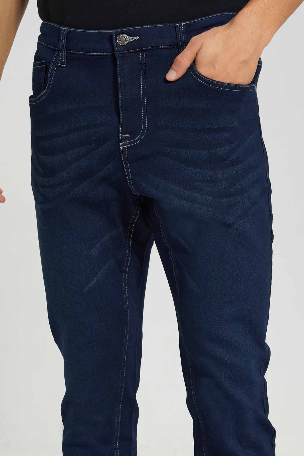 Redtag-Rinse-Wash-5-Pocket-Knit-Denim-Jeans-Category:Jeans,-Colour:Dark-Wash,-Deals:New-In,-Filter:Men's-Clothing,-Men-Jeans,-New-In-Men-APL,-Non-Sale,-Section:Men,-TBL,-W22A-Men's-
