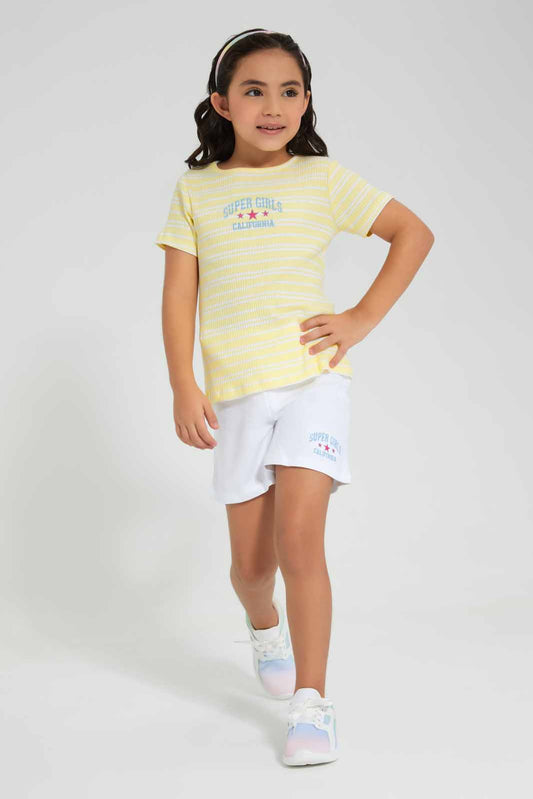 Redtag-Yellow-Stripe-Rib-Sets-Category:Sets,-Colour:Yellow,-Deals:New-In,-Filter:Girls-(2-to-8-Yrs),-GIR-Sets,-New-In-GIR,-Non-Sale,-Section:Girls-(0-to-14Yrs),-W22O-Girls-2 to 8 Years