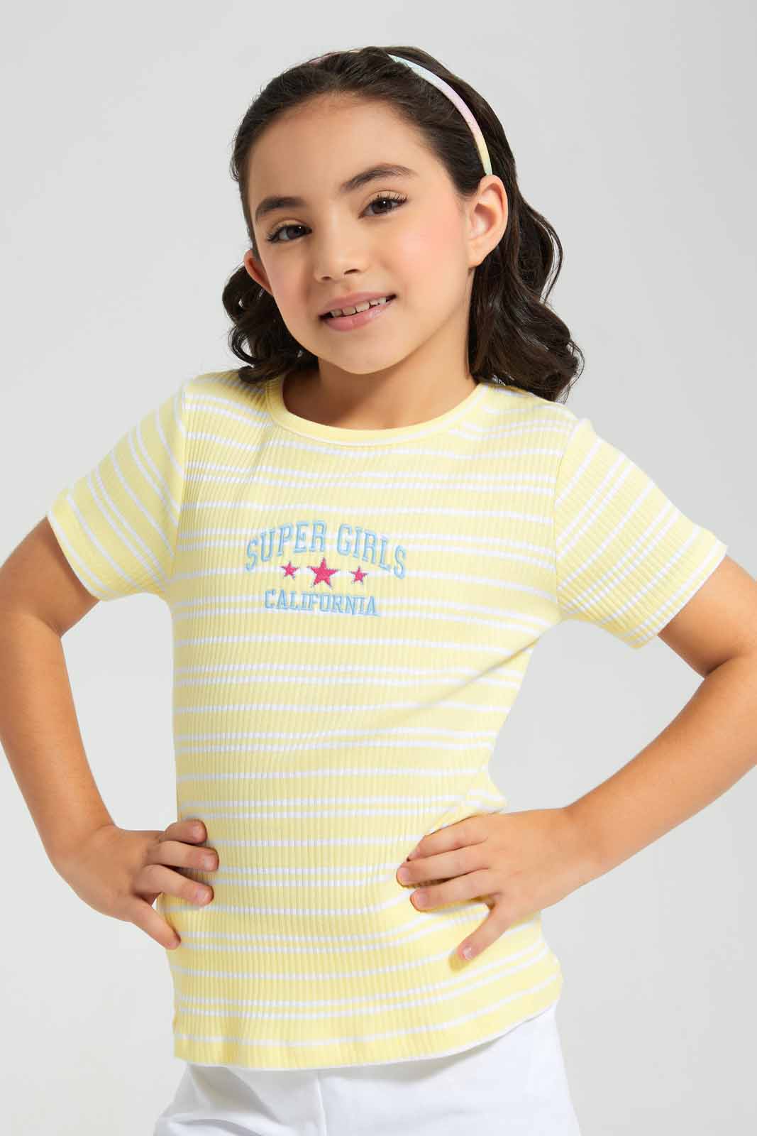 Redtag-Yellow-Stripe-Rib-Sets-Category:Sets,-Colour:Yellow,-Deals:New-In,-Filter:Girls-(2-to-8-Yrs),-GIR-Sets,-New-In-GIR,-Non-Sale,-Section:Girls-(0-to-14Yrs),-W22O-Girls-2 to 8 Years
