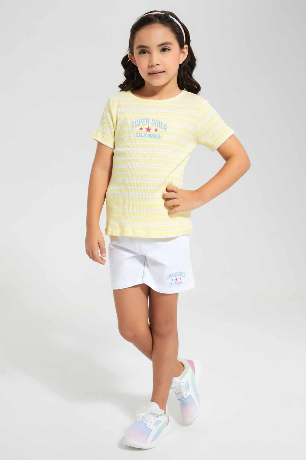 Redtag-Yellow-Stripe-Rib-Sets-Category:Sets,-Colour:Yellow,-Deals:New-In,-Filter:Girls-(2-to-8-Yrs),-GIR-Sets,-New-In-GIR,-Non-Sale,-Section:Girls-(0-to-14Yrs),-W22O-Girls-2 to 8 Years