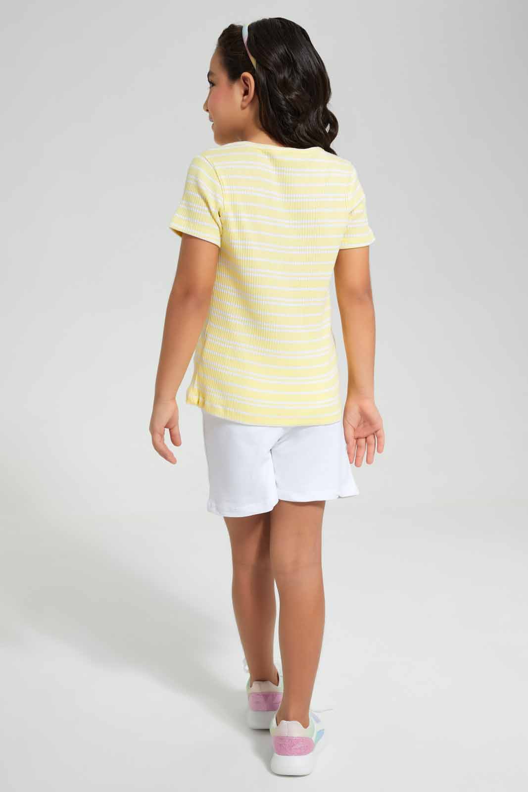 Redtag-Yellow-Stripe-Rib-Sets-Category:Sets,-Colour:Yellow,-Deals:New-In,-Filter:Girls-(2-to-8-Yrs),-GIR-Sets,-New-In-GIR,-Non-Sale,-Section:Girls-(0-to-14Yrs),-W22O-Girls-2 to 8 Years