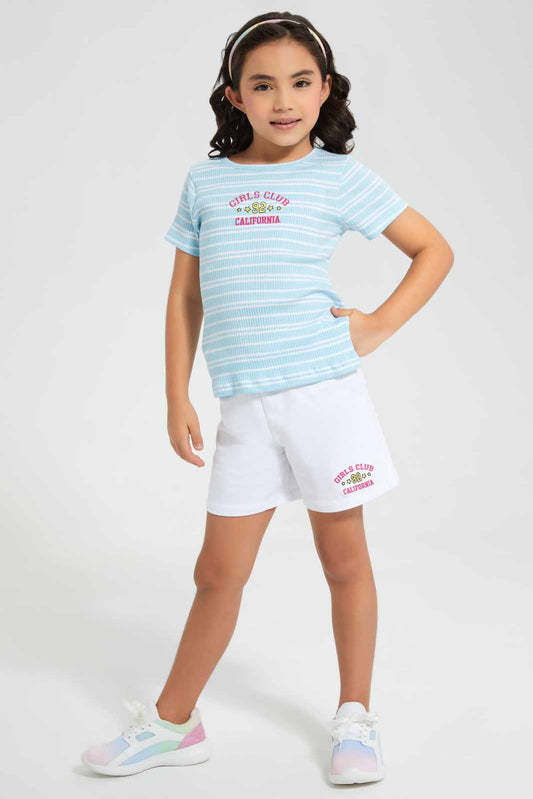 Redtag-Sky-Blue-Stripe-Rib-Sets-Category:Sets,-Colour:Sky-Blue,-Deals:New-In,-Filter:Girls-(2-to-8-Yrs),-GIR-Sets,-New-In-GIR,-Non-Sale,-Section:Girls-(0-to-14Yrs),-W22O-Girls-2 to 8 Years
