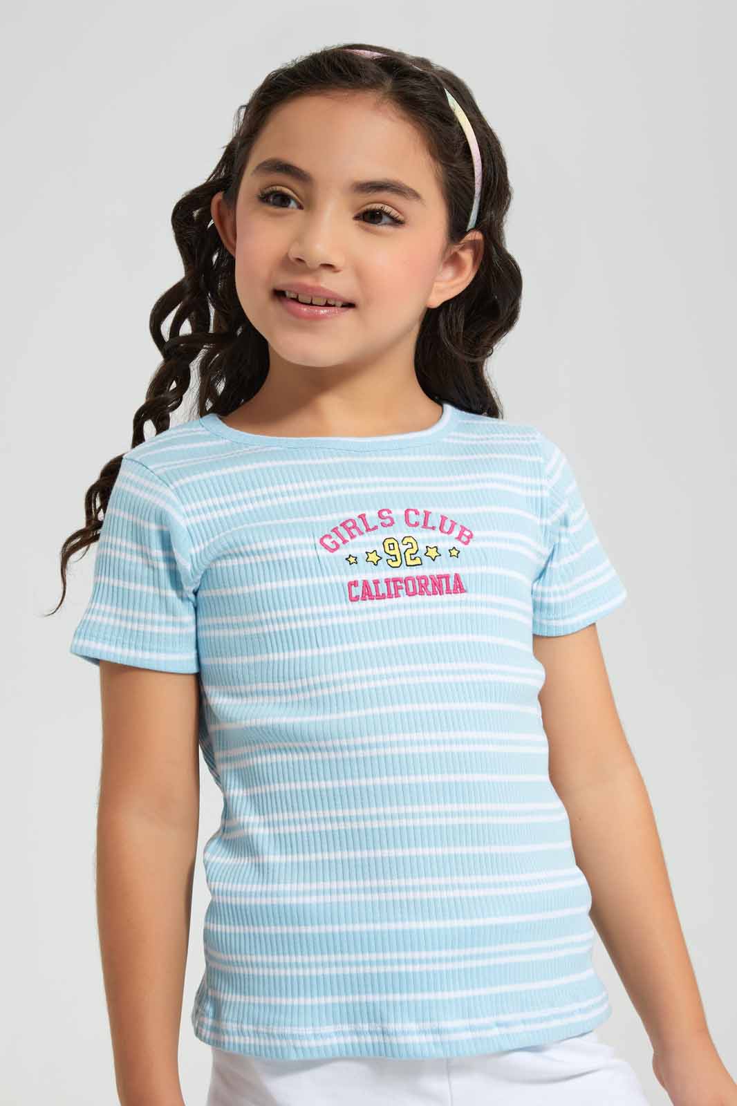 Redtag-Sky-Blue-Stripe-Rib-Sets-Category:Sets,-Colour:Sky-Blue,-Deals:New-In,-Filter:Girls-(2-to-8-Yrs),-GIR-Sets,-New-In-GIR,-Non-Sale,-Section:Girls-(0-to-14Yrs),-W22O-Girls-2 to 8 Years