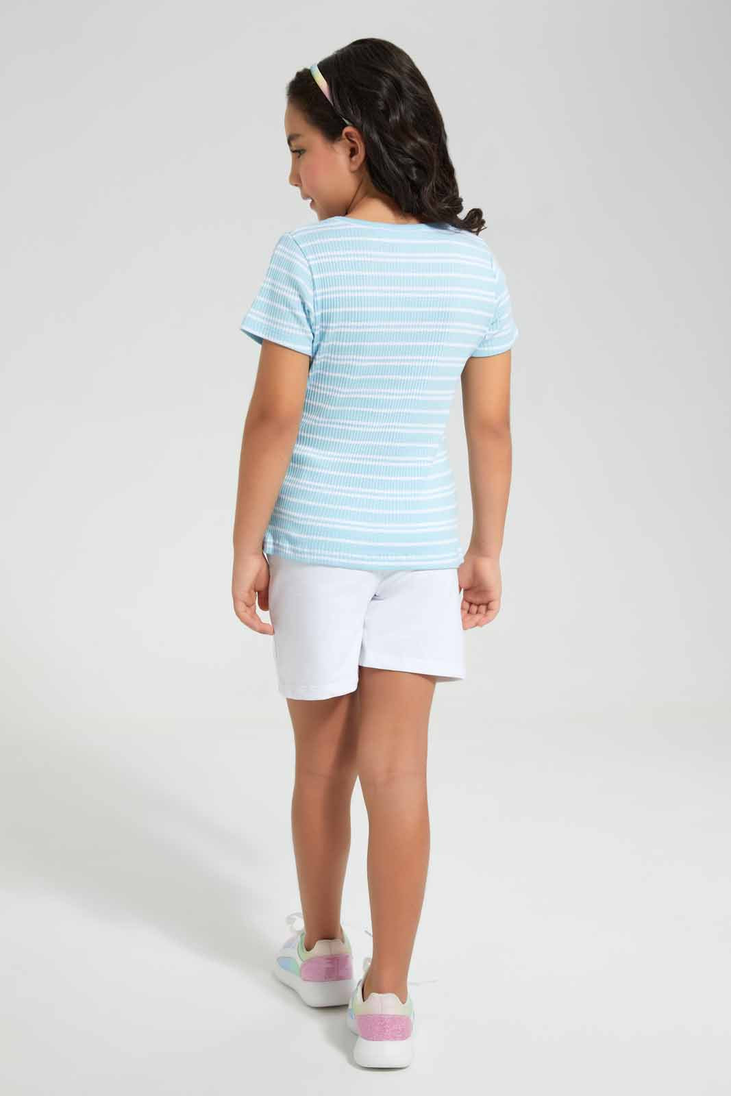 Redtag-Sky-Blue-Stripe-Rib-Sets-Category:Sets,-Colour:Sky-Blue,-Deals:New-In,-Filter:Girls-(2-to-8-Yrs),-GIR-Sets,-New-In-GIR,-Non-Sale,-Section:Girls-(0-to-14Yrs),-W22O-Girls-2 to 8 Years