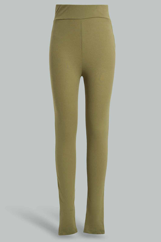 Redtag-Olive-Pique-Legging-Category:Leggings,-Colour:Olive,-Deals:New-In,-Filter:Senior-Girls-(9-to-14-Yrs),-GSR-Leggings,-New-In-GSR-APL,-Non-Sale,-Section:Girls-(0-to-14Yrs),-TBL,-W22O-Senior-Girls-9 to 14 Years