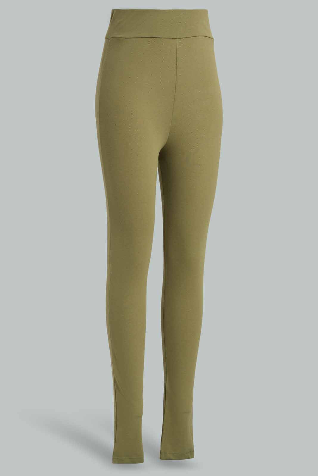 Redtag-Olive-Pique-Legging-Category:Leggings,-Colour:Olive,-Deals:New-In,-Filter:Senior-Girls-(9-to-14-Yrs),-GSR-Leggings,-New-In-GSR-APL,-Non-Sale,-Section:Girls-(0-to-14Yrs),-TBL,-W22O-Senior-Girls-9 to 14 Years