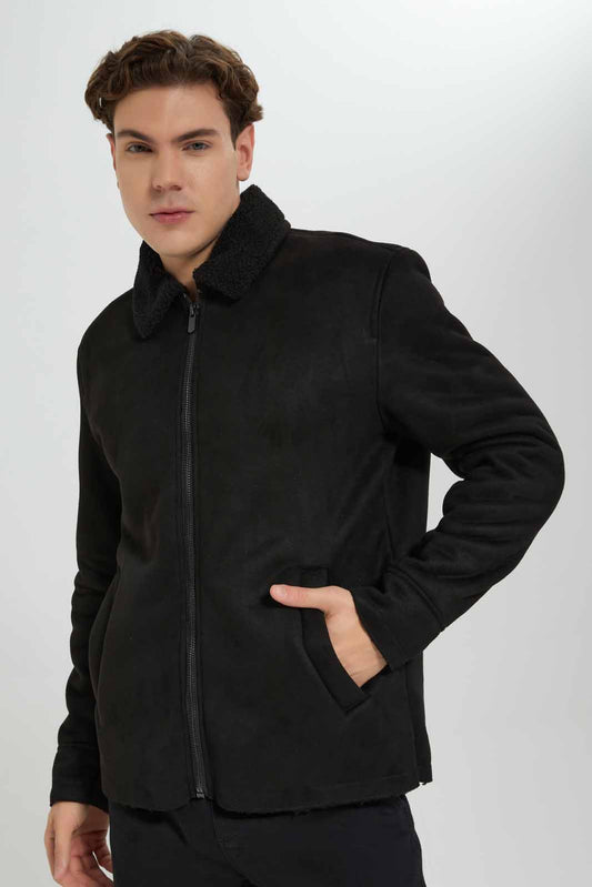 Redtag-Black-Sherpa-Jacket-Category:Jackets,-Colour:Black,-Deals:New-In,-EHW,-Filter:Men's-Clothing,-Men-Jackets,-New-In-Men-APL,-Non-Sale,-Section:Men,-W22B-Men's-