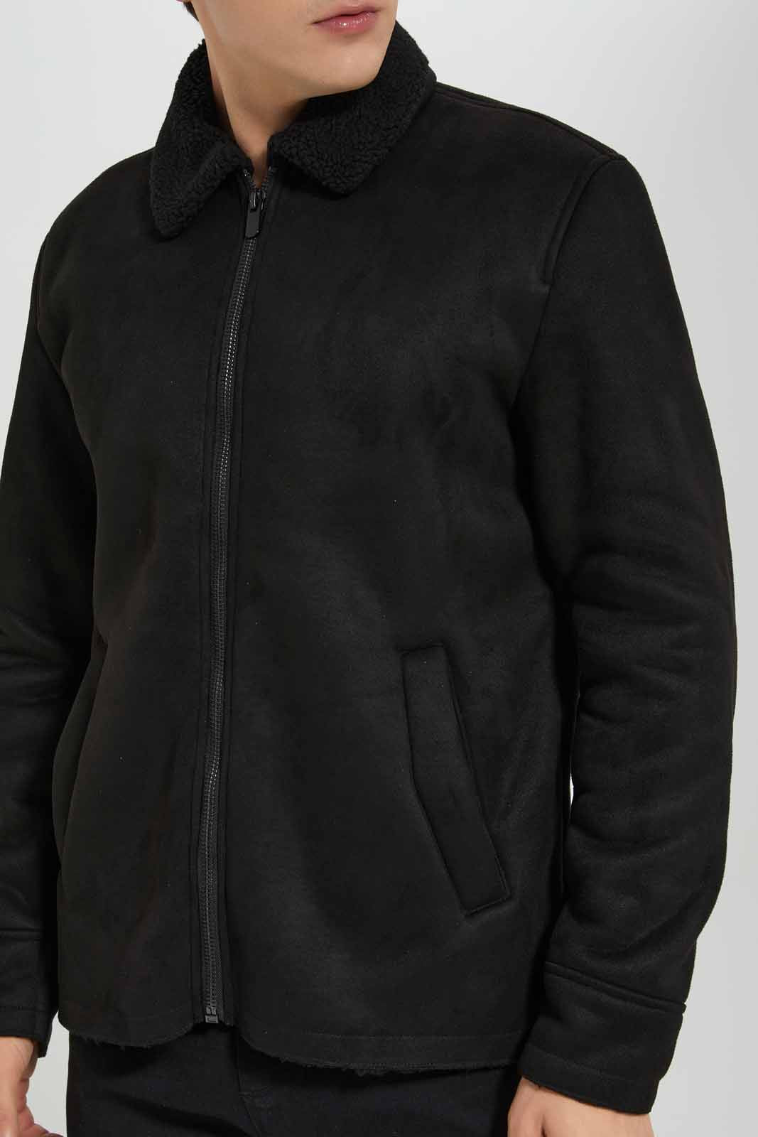 Redtag-Black-Sherpa-Jacket-Category:Jackets,-Colour:Black,-Deals:New-In,-EHW,-Filter:Men's-Clothing,-Men-Jackets,-New-In-Men-APL,-Non-Sale,-Section:Men,-W22B-Men's-