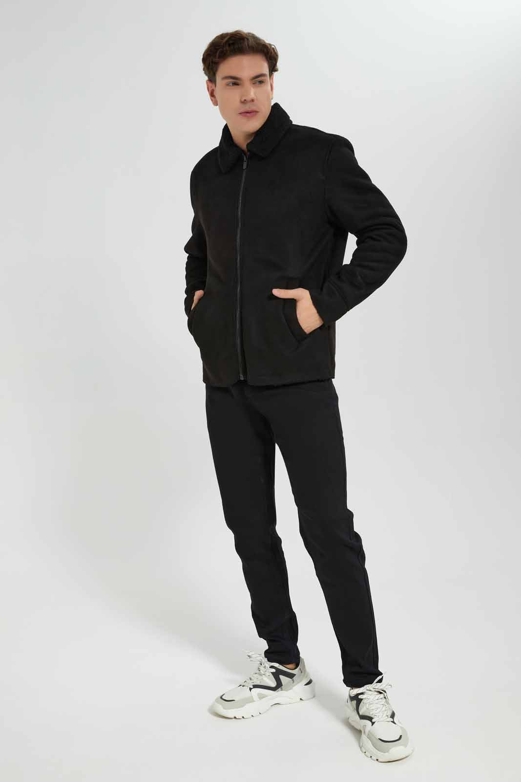 Redtag-Black-Sherpa-Jacket-Category:Jackets,-Colour:Black,-Deals:New-In,-EHW,-Filter:Men's-Clothing,-Men-Jackets,-New-In-Men-APL,-Non-Sale,-Section:Men,-W22B-Men's-