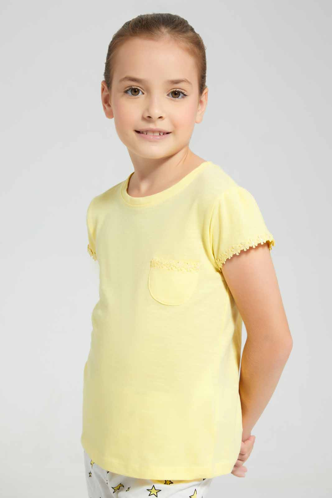 Redtag-Yellow-Nigthsuit-Category:Pyjama-Sets,-Colour:Yellow,-Deals:New-In,-Filter:Girls-(2-to-8-Yrs),-GIR-Pyjama-Sets,-New-In-GIR-APL,-Non-Sale,-Section:Girls-(0-to-14Yrs),-W22O-Girls-2 to 8 Years