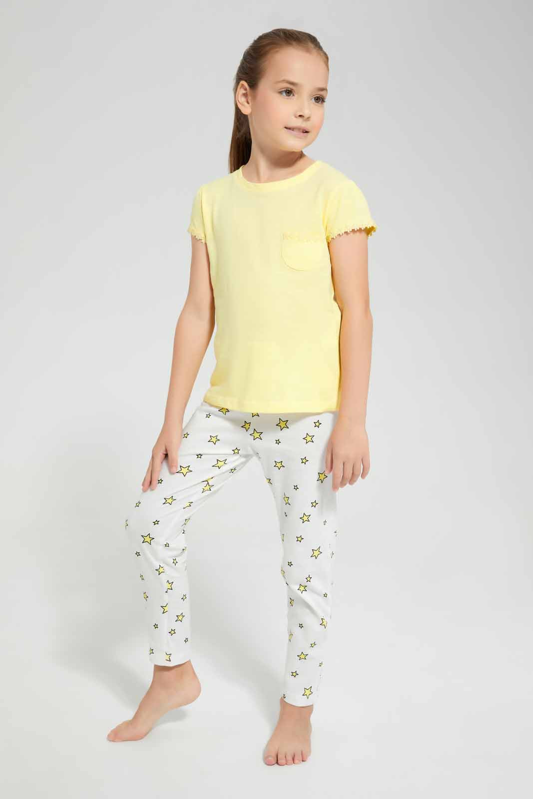 Redtag-Yellow-Nigthsuit-Category:Pyjama-Sets,-Colour:Yellow,-Deals:New-In,-Filter:Girls-(2-to-8-Yrs),-GIR-Pyjama-Sets,-New-In-GIR-APL,-Non-Sale,-Section:Girls-(0-to-14Yrs),-W22O-Girls-2 to 8 Years