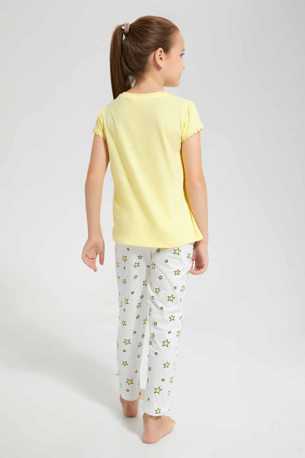 Redtag-Yellow-Nigthsuit-Category:Pyjama-Sets,-Colour:Yellow,-Deals:New-In,-Filter:Girls-(2-to-8-Yrs),-GIR-Pyjama-Sets,-New-In-GIR-APL,-Non-Sale,-Section:Girls-(0-to-14Yrs),-W22O-Girls-2 to 8 Years