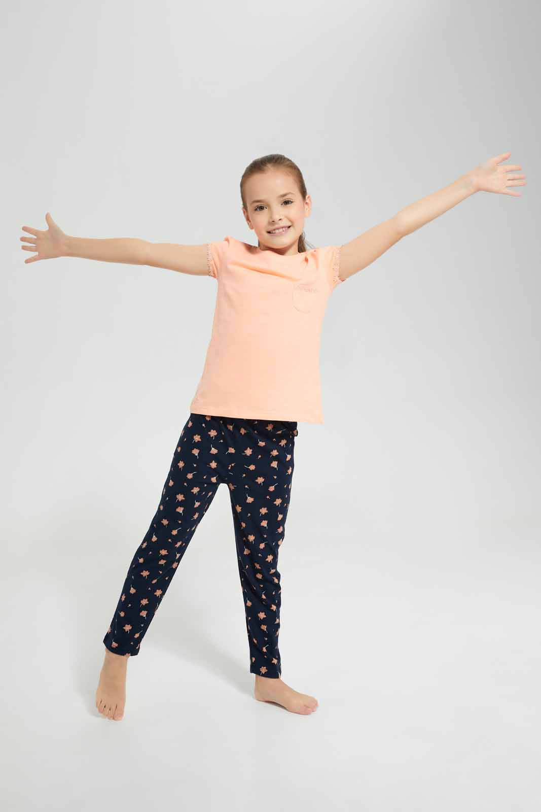 Redtag-Orange-Nigthsuit-Category:Pyjama-Sets,-Colour:Orange,-Deals:New-In,-Filter:Girls-(2-to-8-Yrs),-GIR-Pyjama-Sets,-New-In-GIR-APL,-Non-Sale,-Section:Girls-(0-to-14Yrs),-W22O-Girls-2 to 8 Years
