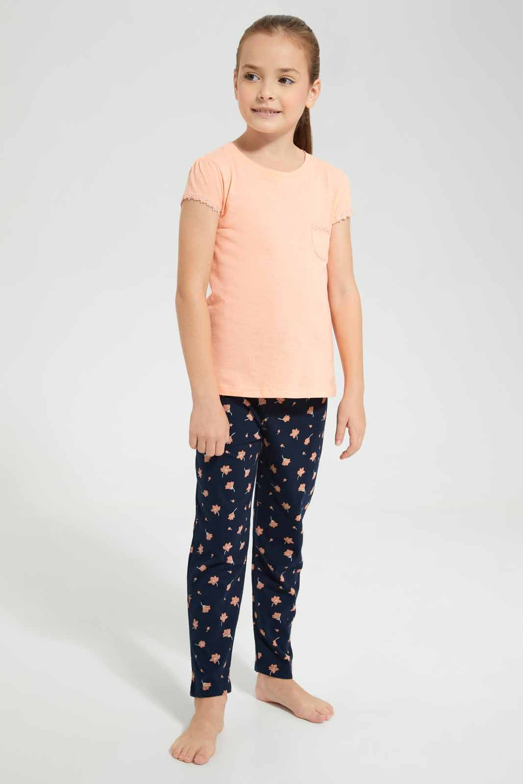 Redtag-Orange-Nigthsuit-Category:Pyjama-Sets,-Colour:Orange,-Deals:New-In,-Filter:Girls-(2-to-8-Yrs),-GIR-Pyjama-Sets,-New-In-GIR-APL,-Non-Sale,-Section:Girls-(0-to-14Yrs),-W22O-Girls-2 to 8 Years