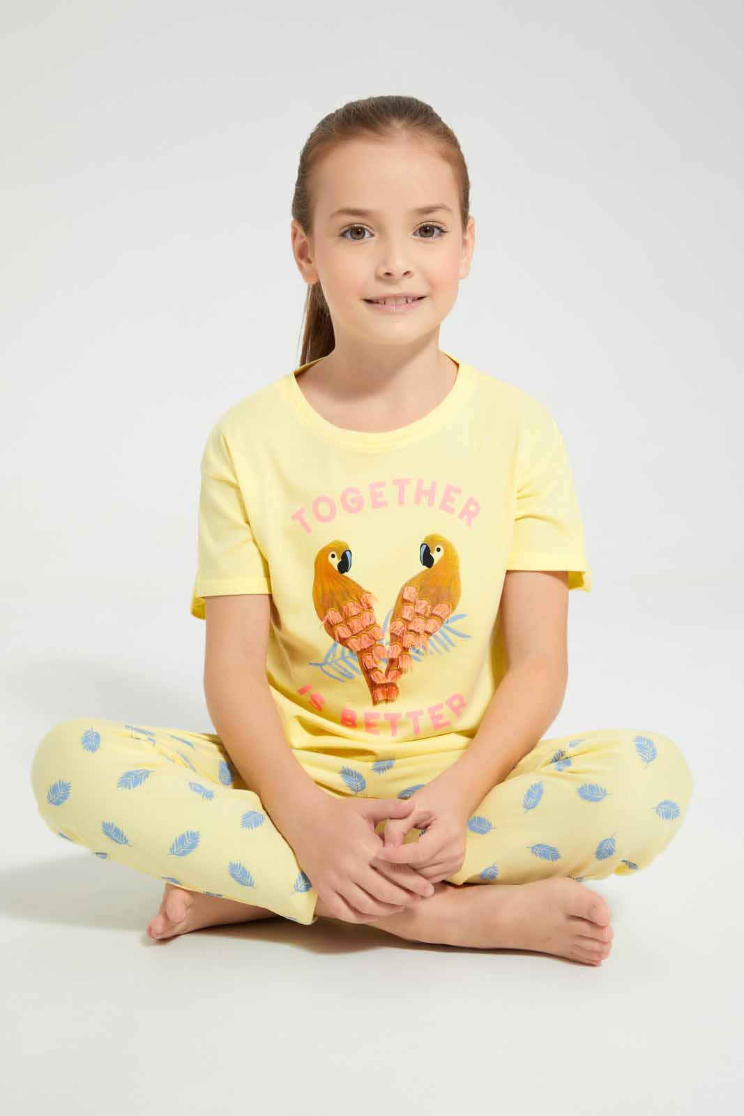 Redtag-Orange-Nigthsuit-With-Applique-Work-Category:Pyjama-Sets,-Colour:Orange,-Deals:New-In,-Filter:Girls-(2-to-8-Yrs),-GIR-Pyjama-Sets,-New-In-GIR-APL,-Non-Sale,-Section:Girls-(0-to-14Yrs),-W22O-Girls-2 to 8 Years