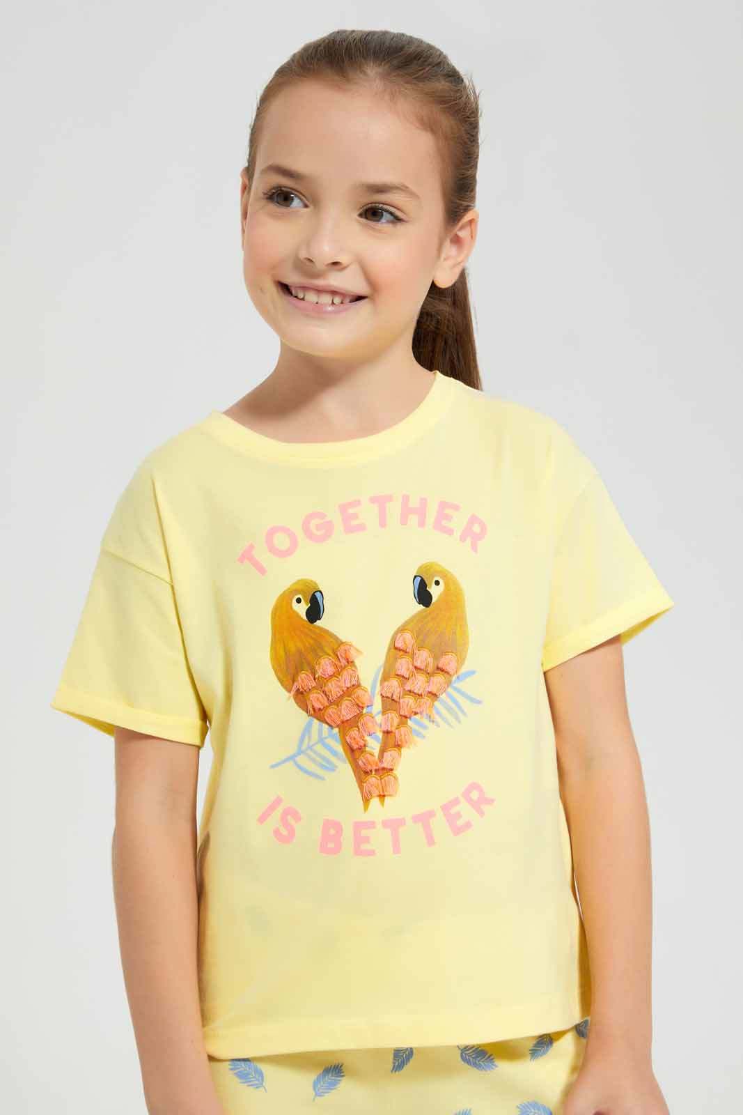 Redtag-Orange-Nigthsuit-With-Applique-Work-Category:Pyjama-Sets,-Colour:Orange,-Deals:New-In,-Filter:Girls-(2-to-8-Yrs),-GIR-Pyjama-Sets,-New-In-GIR-APL,-Non-Sale,-Section:Girls-(0-to-14Yrs),-W22O-Girls-2 to 8 Years