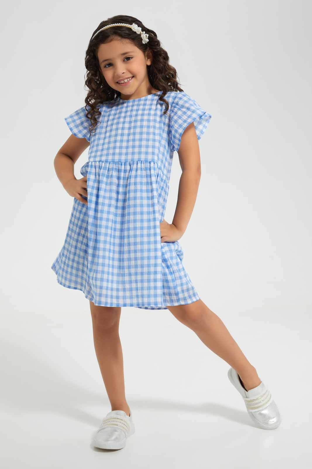 Redtag-Blue-Check-Dress-Category:Dresses,-Colour:Blue,-Deals:New-In,-Filter:Girls-(2-to-8-Yrs),-GIR-Dresses,-New-In-GIR-APL,-Non-Sale,-Section:Girls-(0-to-14Yrs),-W22O-Girls-2 to 8 Years