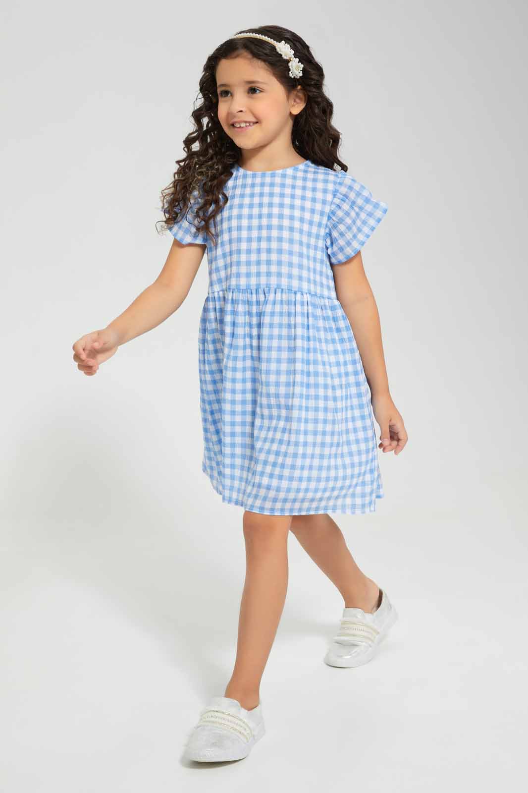 Redtag-Blue-Check-Dress-Category:Dresses,-Colour:Blue,-Deals:New-In,-Filter:Girls-(2-to-8-Yrs),-GIR-Dresses,-New-In-GIR-APL,-Non-Sale,-Section:Girls-(0-to-14Yrs),-W22O-Girls-2 to 8 Years