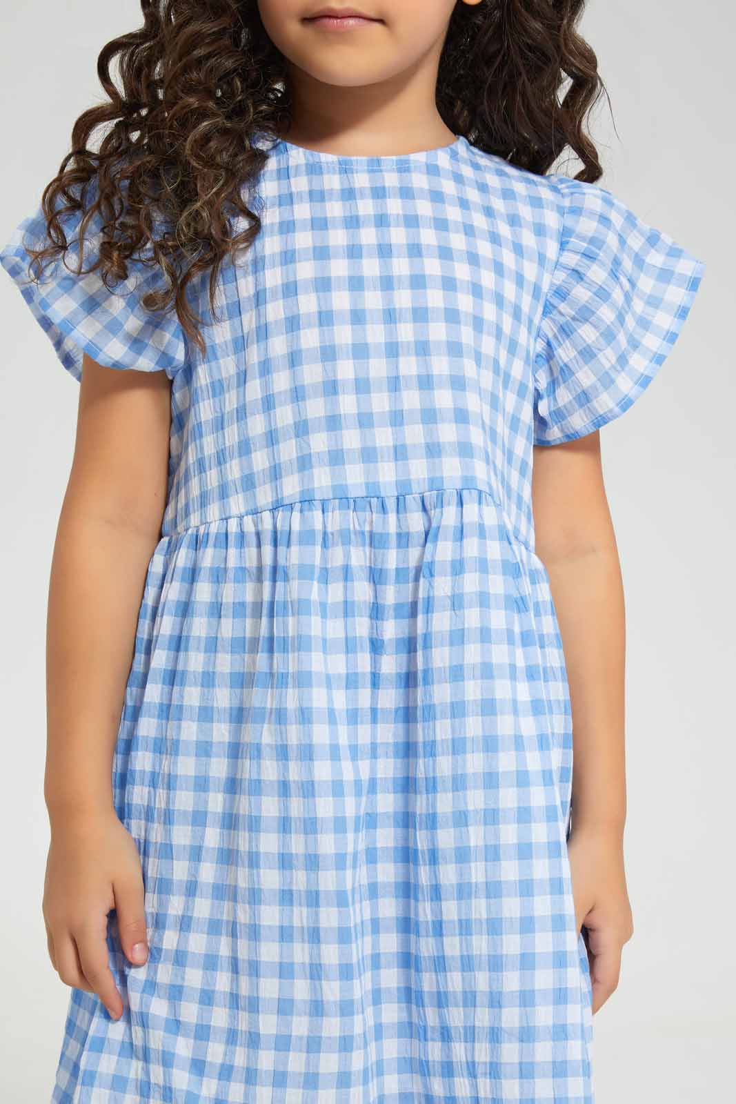 Redtag-Blue-Check-Dress-Category:Dresses,-Colour:Blue,-Deals:New-In,-Filter:Girls-(2-to-8-Yrs),-GIR-Dresses,-New-In-GIR-APL,-Non-Sale,-Section:Girls-(0-to-14Yrs),-W22O-Girls-2 to 8 Years