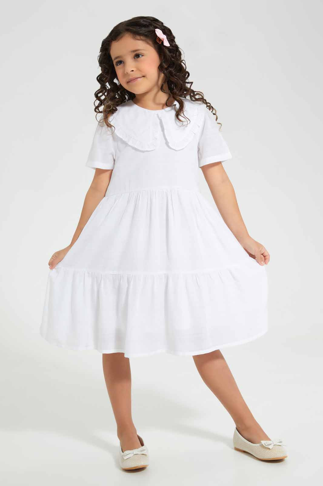 Redtag-White-Dobby-Dress-Category:Dresses,-Colour:White,-Deals:New-In,-Filter:Girls-(2-to-8-Yrs),-GIR-Dresses,-New-In-GIR-APL,-Non-Sale,-Section:Girls-(0-to-14Yrs),-W22O-Girls-2 to 8 Years