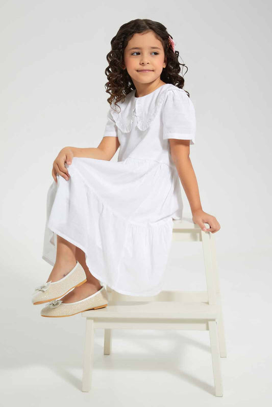 Redtag-White-Dobby-Dress-Category:Dresses,-Colour:White,-Deals:New-In,-Filter:Girls-(2-to-8-Yrs),-GIR-Dresses,-New-In-GIR-APL,-Non-Sale,-Section:Girls-(0-to-14Yrs),-W22O-Girls-2 to 8 Years