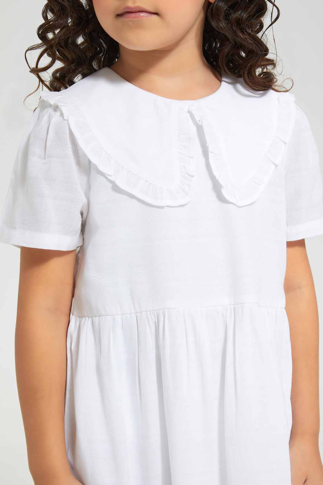 Redtag-White-Dobby-Dress-Category:Dresses,-Colour:White,-Deals:New-In,-Filter:Girls-(2-to-8-Yrs),-GIR-Dresses,-New-In-GIR-APL,-Non-Sale,-Section:Girls-(0-to-14Yrs),-W22O-Girls-2 to 8 Years
