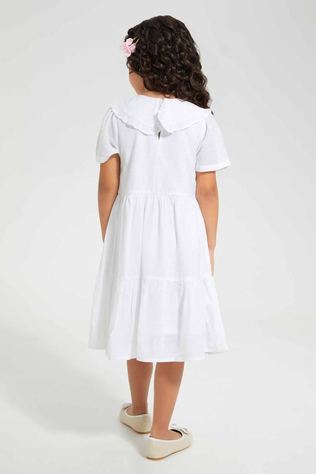 Redtag-White-Dobby-Dress-Category:Dresses,-Colour:White,-Deals:New-In,-Filter:Girls-(2-to-8-Yrs),-GIR-Dresses,-New-In-GIR-APL,-Non-Sale,-Section:Girls-(0-to-14Yrs),-W22O-Girls-2 to 8 Years