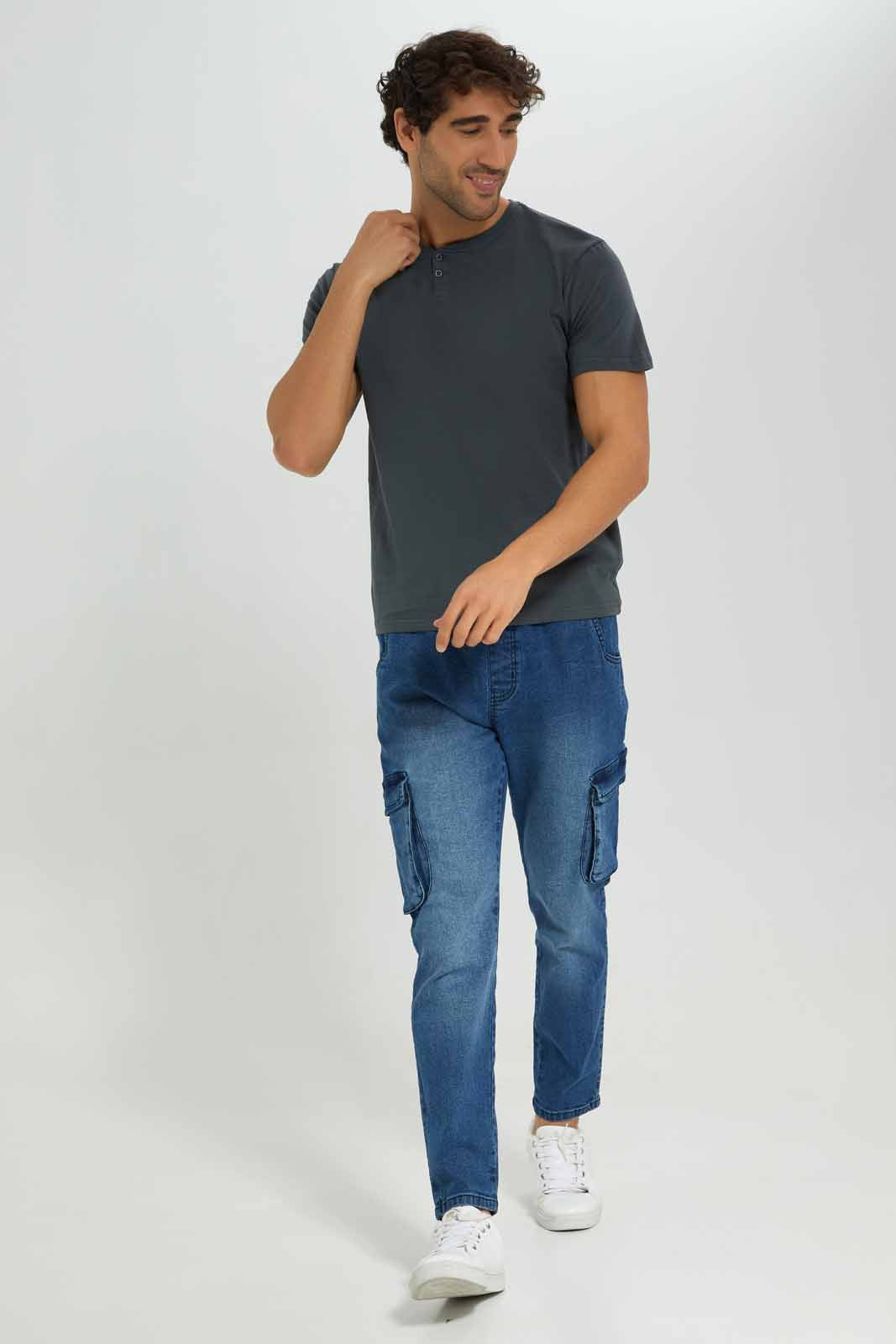 Redtag-Slate-Grey-Henley-T-Shirt-Category:T-Shirts,-Colour:Charcoal,-Deals:New-In,-Filter:Men's-Clothing,-Men-T-Shirts,-New-In-Men-APL,-Non-Sale,-Section:Men,-TBL,-W22A-Men's-