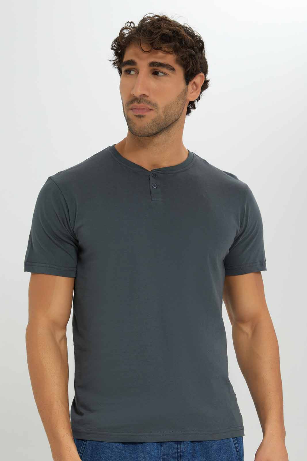 Redtag-Slate-Grey-Henley-T-Shirt-Category:T-Shirts,-Colour:Charcoal,-Deals:New-In,-Filter:Men's-Clothing,-Men-T-Shirts,-New-In-Men-APL,-Non-Sale,-Section:Men,-TBL,-W22A-Men's-