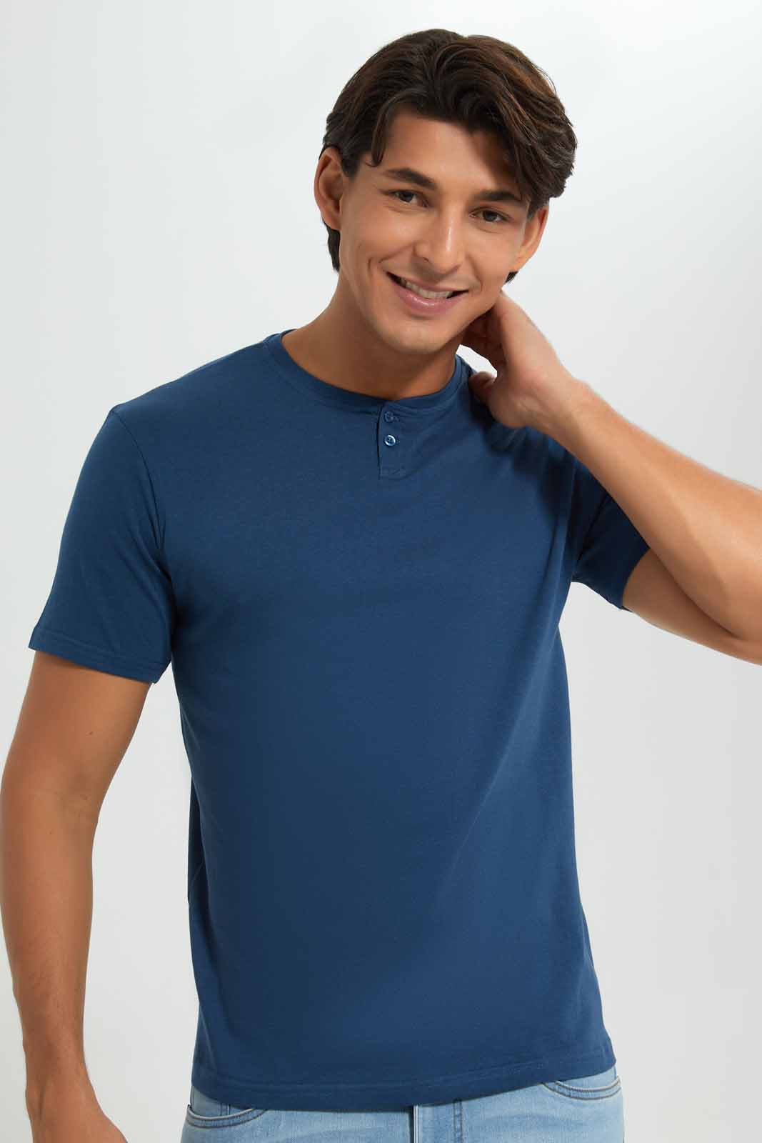 Redtag-Blue-Henley-T-Shirt-Category:T-Shirts,-Colour:Blue,-Deals:New-In,-Filter:Men's-Clothing,-Men-T-Shirts,-New-In-Men-APL,-Non-Sale,-Section:Men,-TBL,-W22A-Men's-