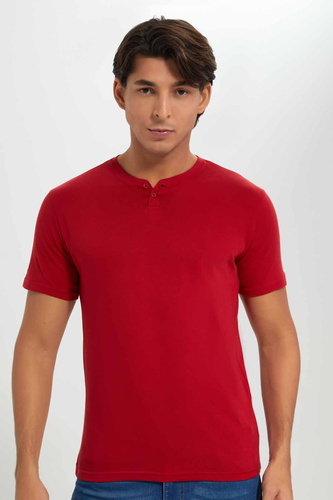 Redtag-Burgundy-Henley-T-Shirt-Category:T-Shirts,-Colour:Burgundy,-Deals:New-In,-Filter:Men's-Clothing,-Men-T-Shirts,-New-In-Men-APL,-Non-Sale,-Section:Men,-TBL,-W22A-Men's-