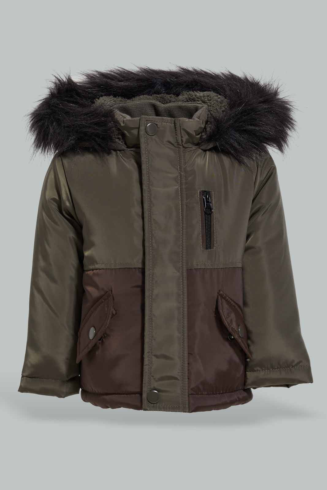 Redtag-Brown-Hooded-Parka-Category:Jackets,-Colour:Brown,-Deals:New-In,-EHW,-Filter:Infant-Boys-(3-to-24-Mths),-INB-Jackets,-New-In-INB-APL,-Non-Sale,-Section:Boys-(0-to-14Yrs),-W22B-Infant-Boys-3 to 24 Months