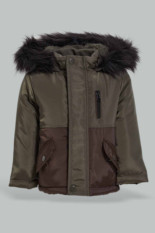 Redtag-Brown-Hooded-Parka-Category:Jackets,-Colour:Brown,-Deals:New-In,-EHW,-Filter:Infant-Boys-(3-to-24-Mths),-INB-Jackets,-New-In-INB-APL,-Non-Sale,-Section:Boys-(0-to-14Yrs),-W22B-Infant-Boys-3 to 24 Months