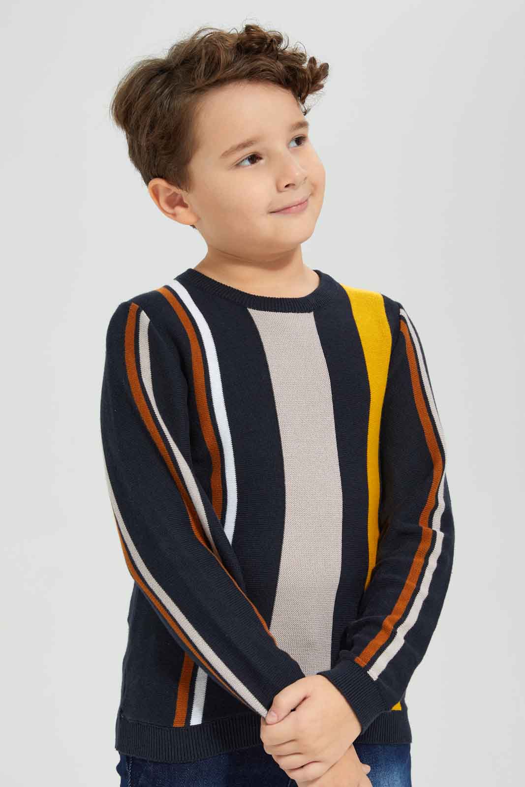 Redtag-Navy-Vertical-Stripe-Crew-Neck-Jumper-BOY-Pullovers,-Category:Pullovers,-Colour:Navy,-Deals:New-In,-Dept:Boys,-Filter:Boys-(2-to-8-Yrs),-New-In-BOY-APL,-Non-Sale,-Section:Boys-(0-to-14Yrs),-W22A-Boys-2 to 8 Years